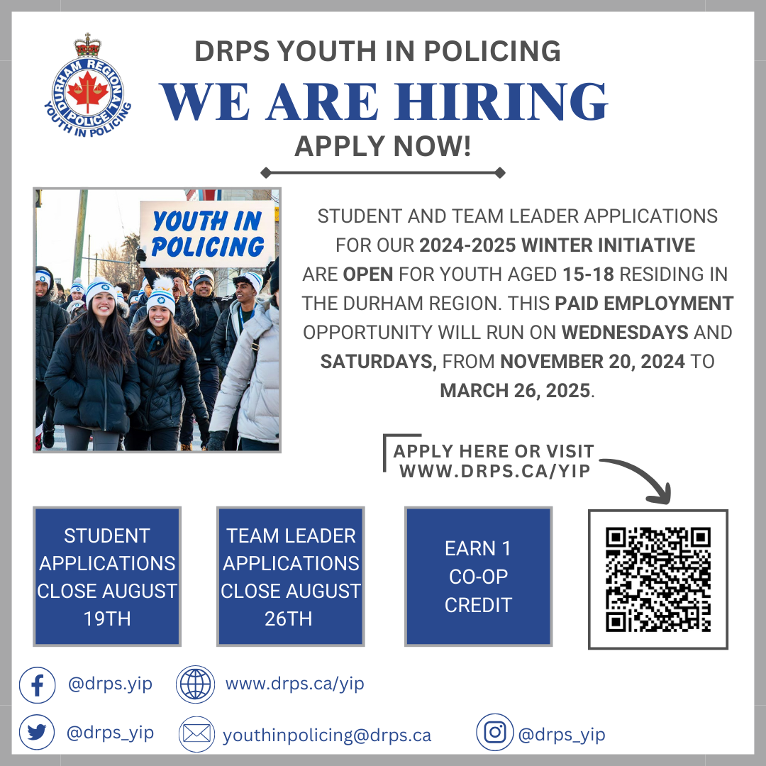 Youth in Policing Hiring Now - Winter 2024/2025 - Durham Regional ...